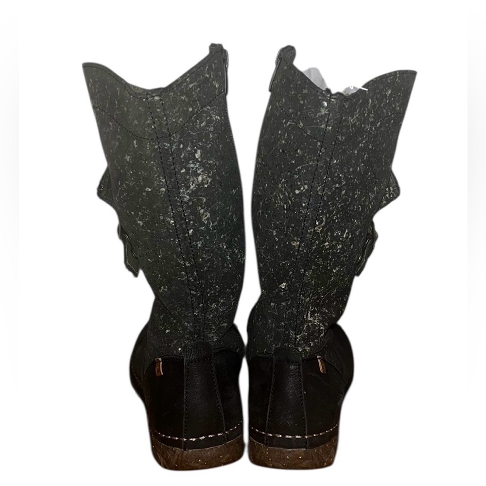 El Naturalista Leather Boots N916 Black White Angkor Mid Calf Zip Boots Size 37 - Picture 5 of 8